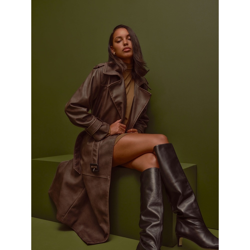 NWT Abercrombie & Fitch Vegan Leather Trench Coat Chocolates Brown Mob Wife XL